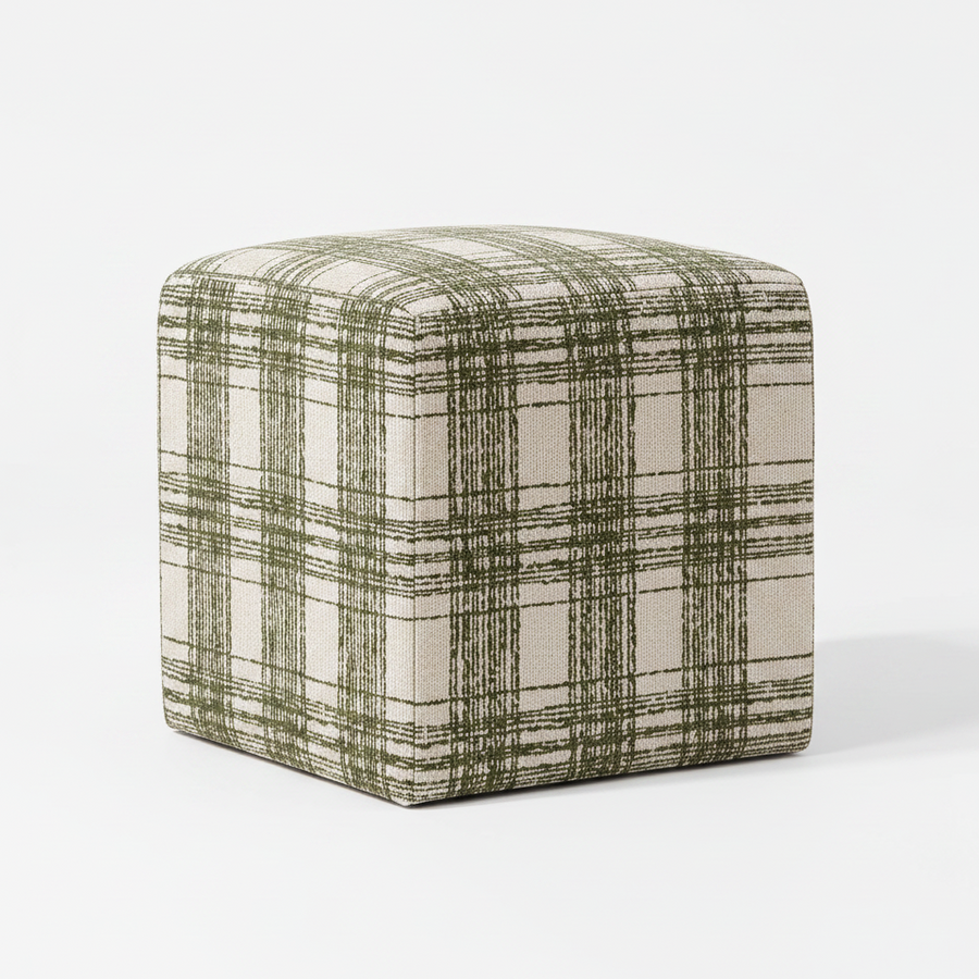 IRELAND PLAID CHENILLE  CUBE OTTOMAN