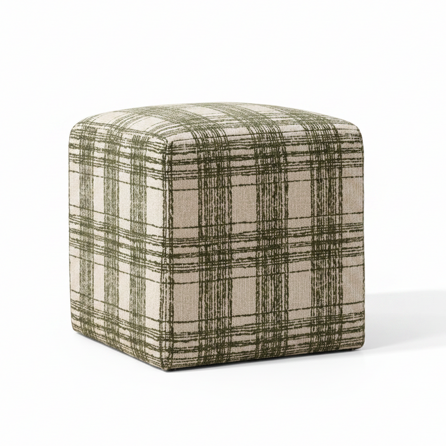 IRELAND PLAID CHENILLE  CUBE OTTOMAN