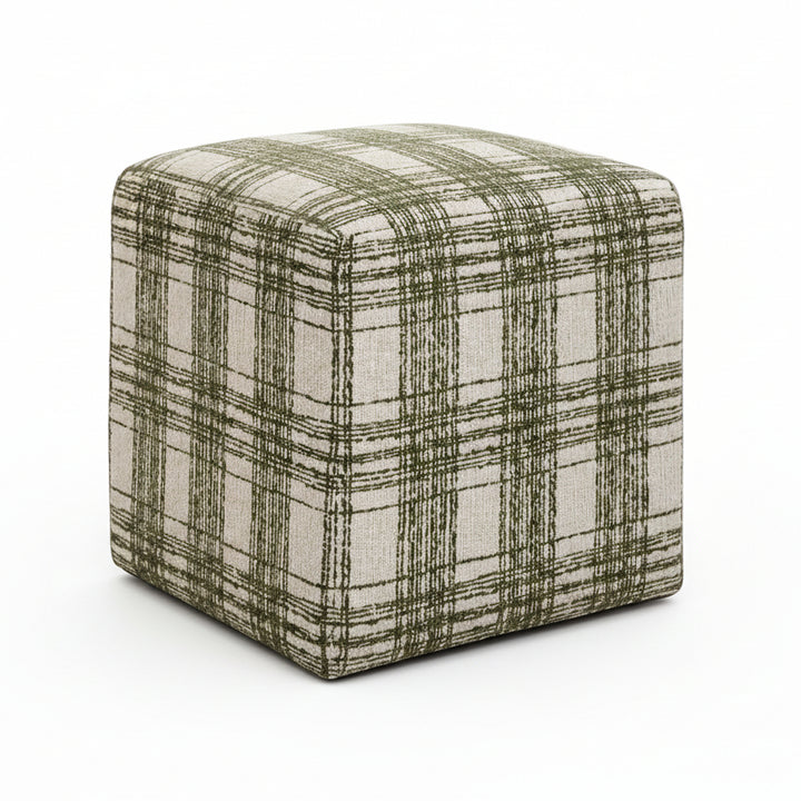 IRELAND PLAID CHENILLE  CUBE OTTOMAN