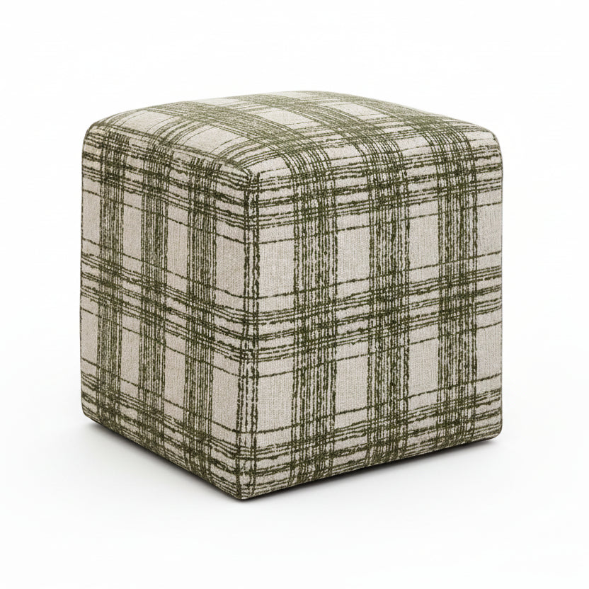 IRELAND PLAID CHENILLE  CUBE OTTOMAN