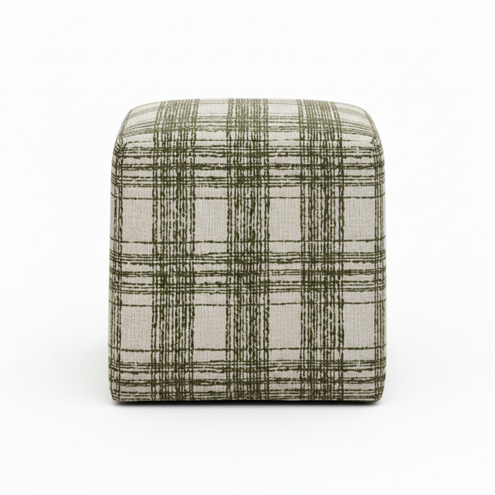 IRELAND PLAID CHENILLE  CUBE OTTOMAN
