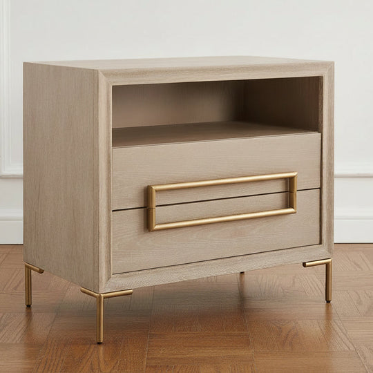 modern nightstand, natural wood finish