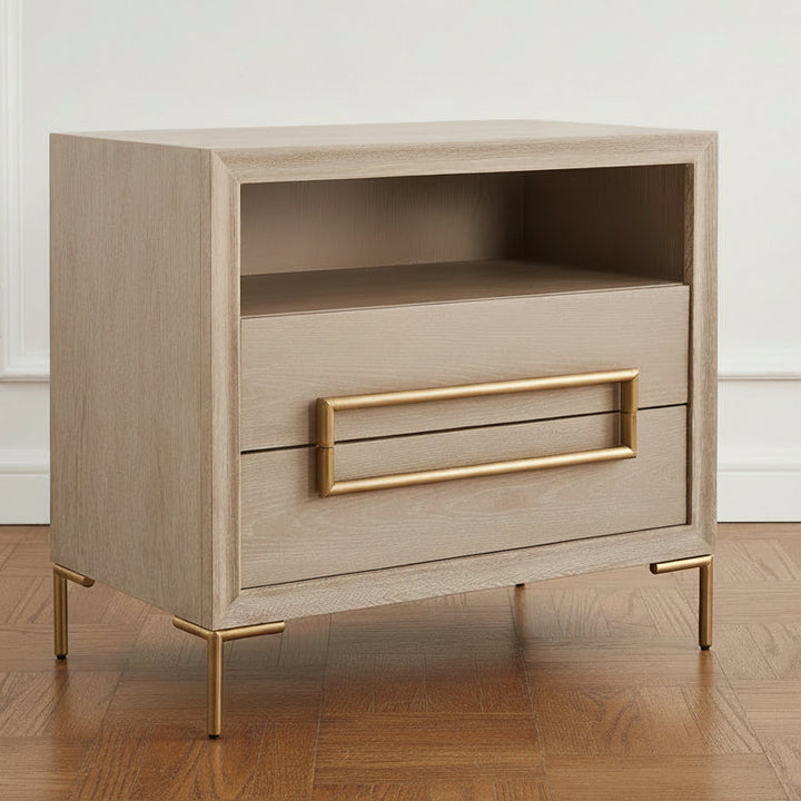 modern nightstand, natural wood finish