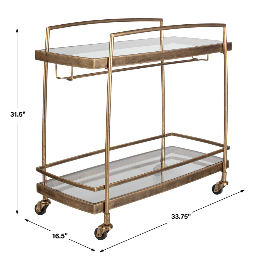 SCARLETT ANTIQUE BRASS BAR CART