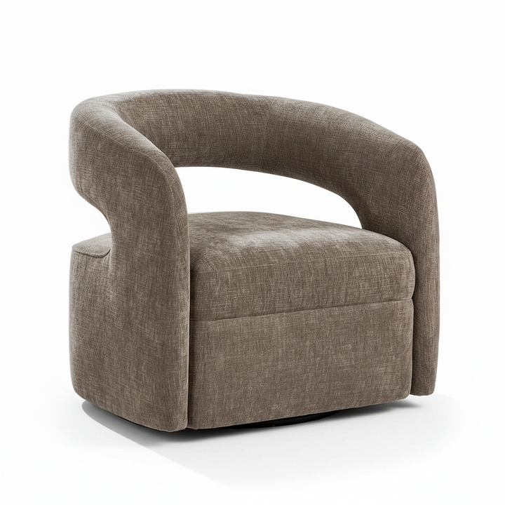 BREIS VINTAGE TAUPE VELVET SWIVEL BARREL CHAIR