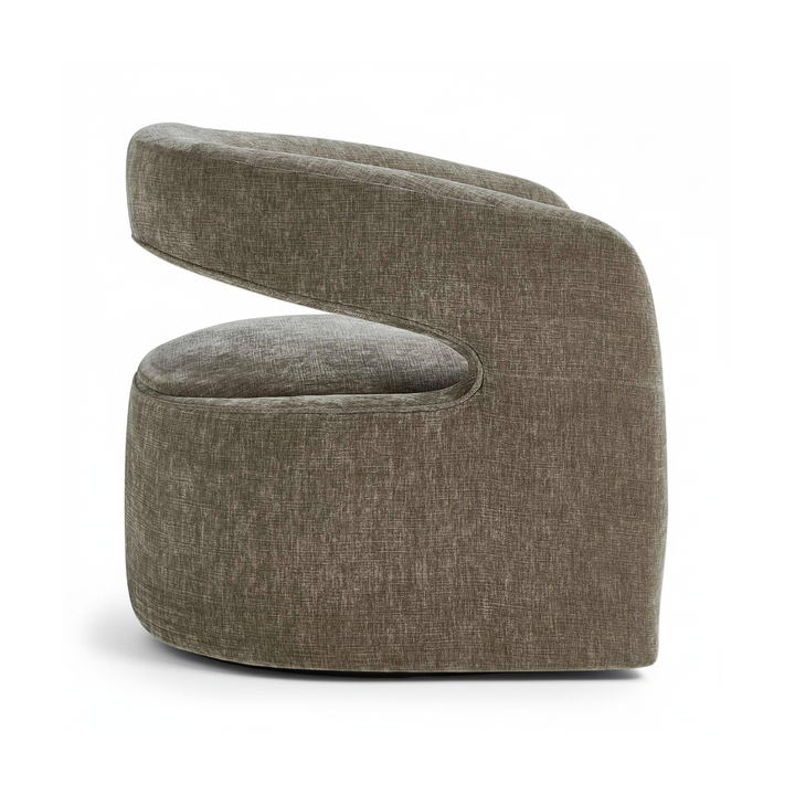 BREIS VINTAGE TAUPE VELVET SWIVEL BARREL CHAIR
