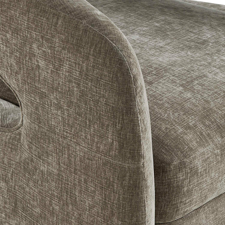 BREIS VINTAGE TAUPE VELVET SWIVEL BARREL CHAIR