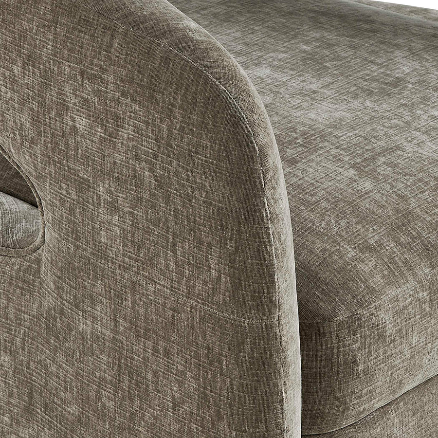 BREIS VINTAGE TAUPE VELVET SWIVEL BARREL CHAIR