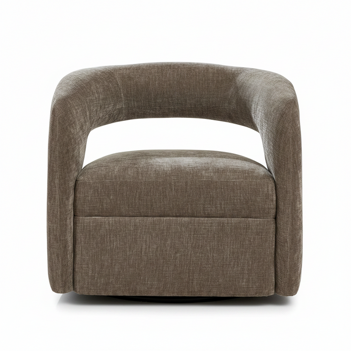 BREIS VINTAGE TAUPE VELVET SWIVEL BARREL CHAIR