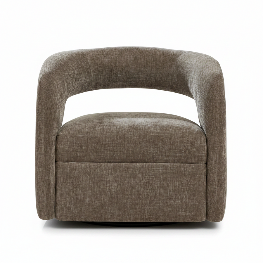 BREIS VINTAGE TAUPE VELVET SWIVEL BARREL CHAIR
