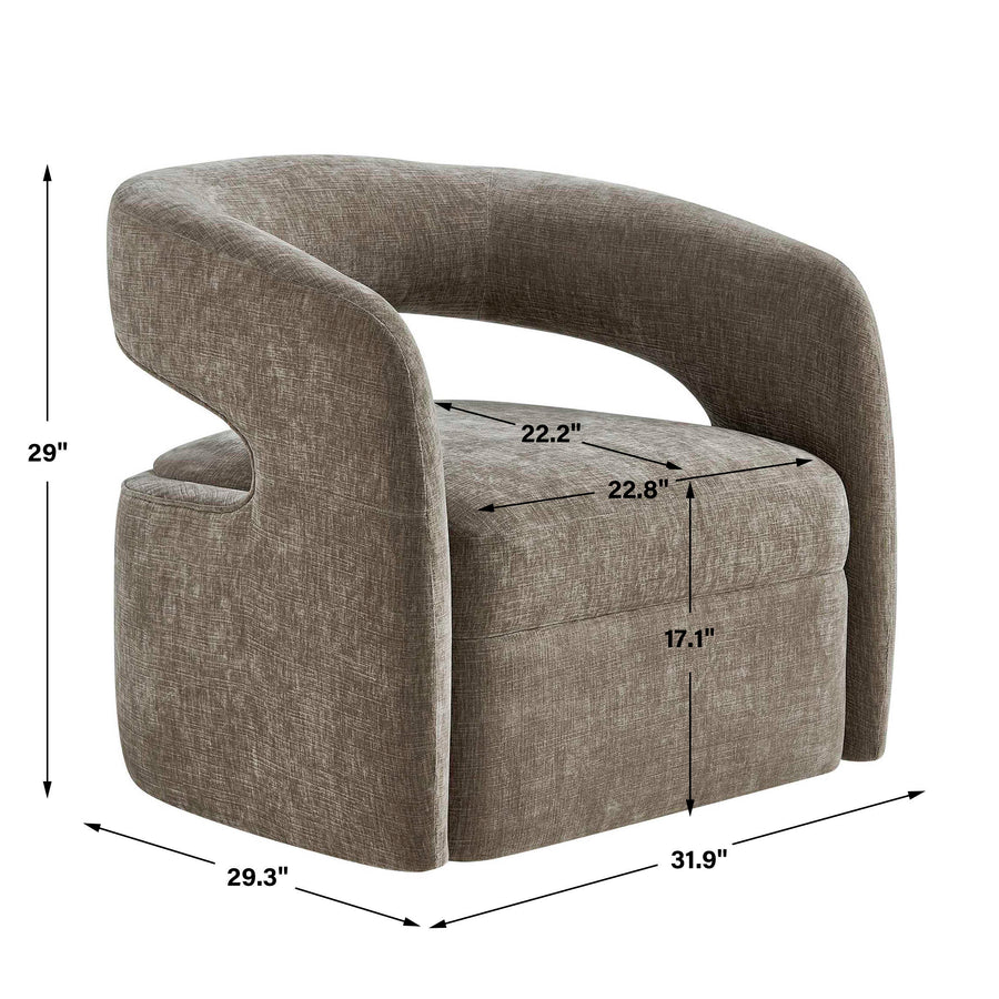 BREIS VINTAGE TAUPE VELVET SWIVEL BARREL CHAIR