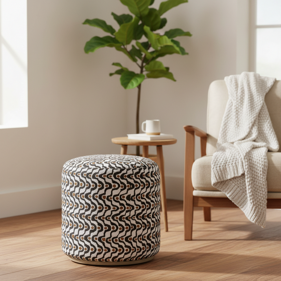 CAS PLUSH ESPRESSO GEOMETRIC OTTOMAN