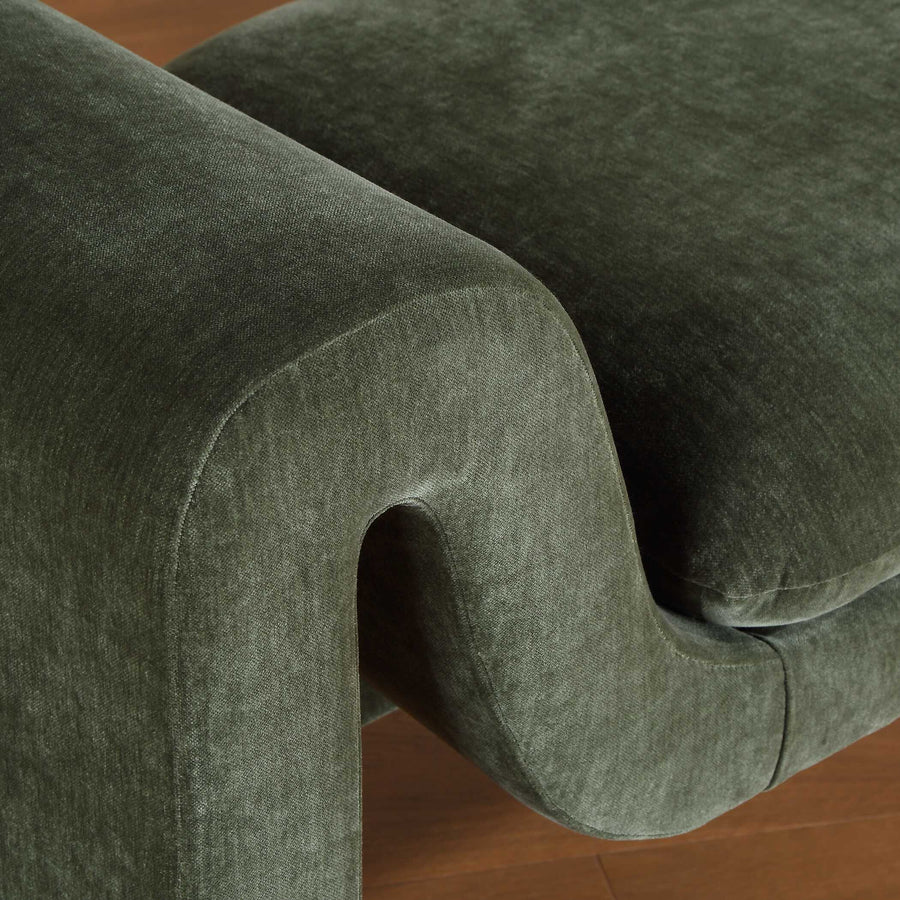 MANSON DISTRESSED MOSS VELVET UPHOLSTERED BENCH