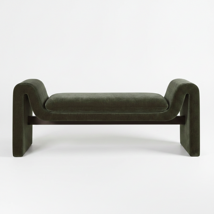 MANSON DISTRESSED MOSS VELVET UPHOLSTERED BENCH