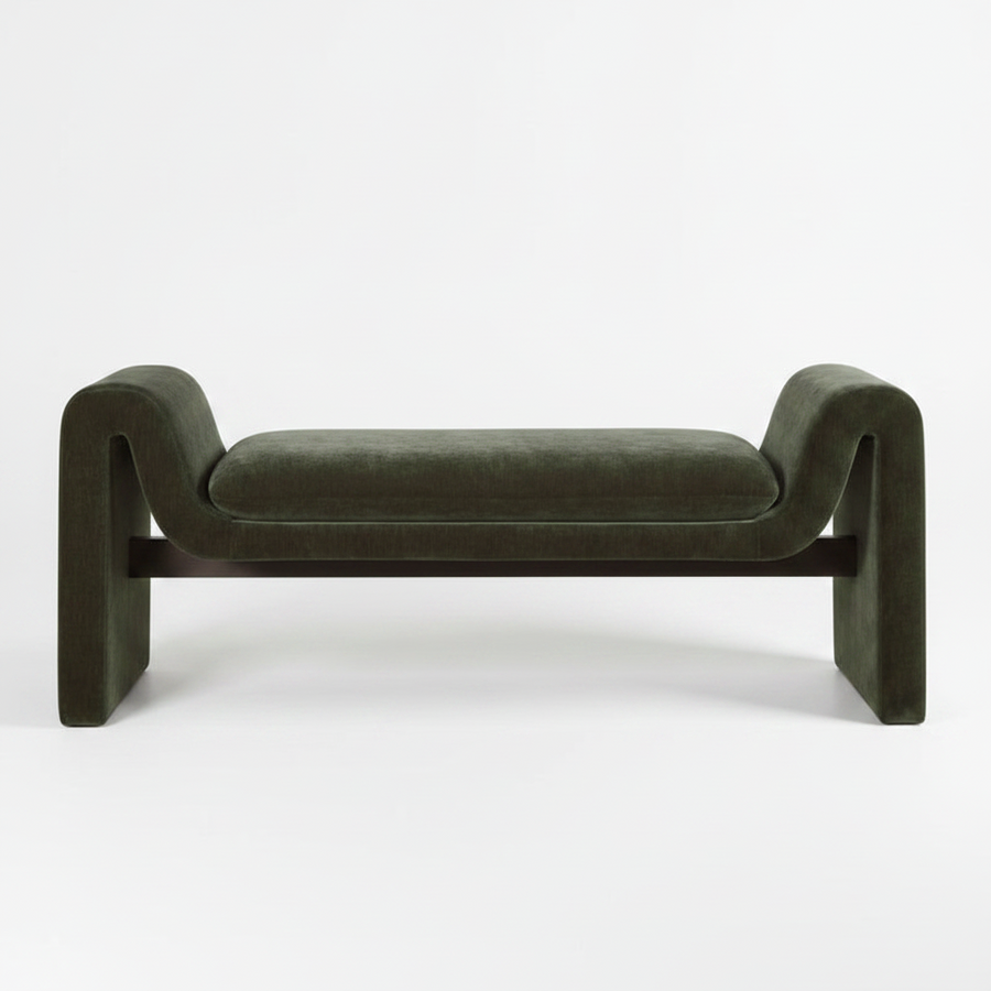 MANSON DISTRESSED MOSS VELVET UPHOLSTERED BENCH
