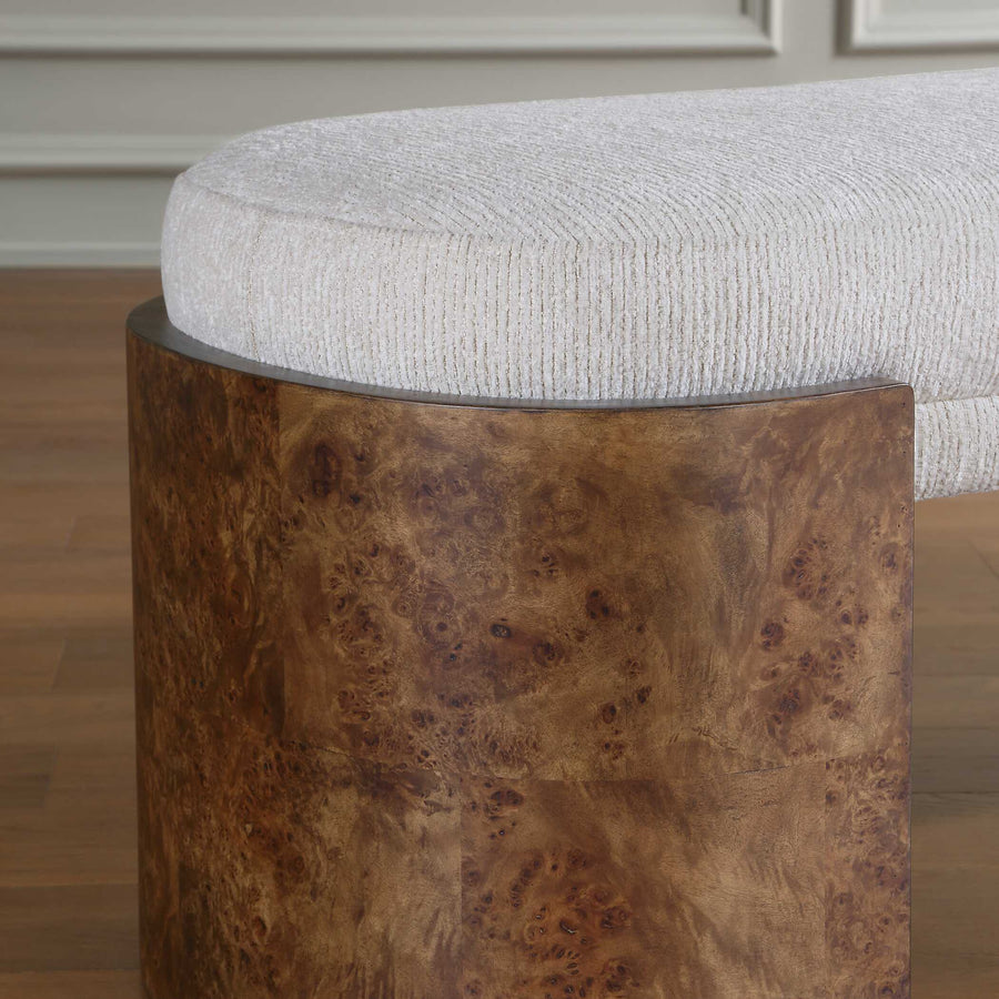 THORIAN UPHOLTERED BURL WOOD BENCH