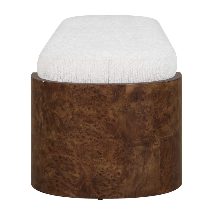 THORIAN UPHOLTERED BURL WOOD BENCH