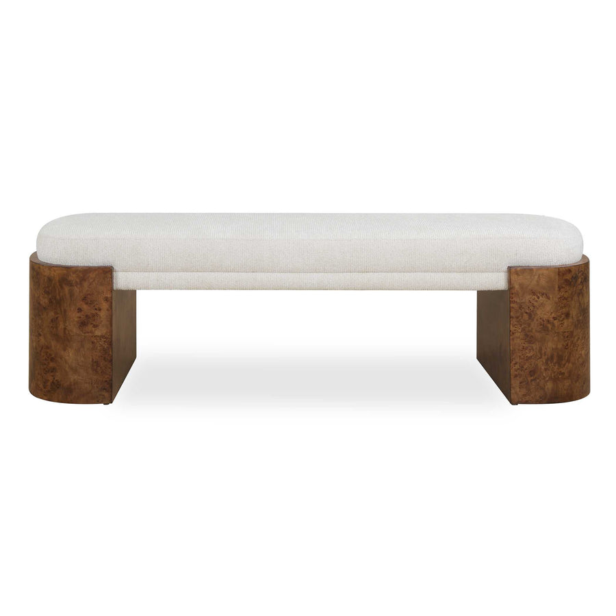 Bench with cream cushion and brown wooden legs