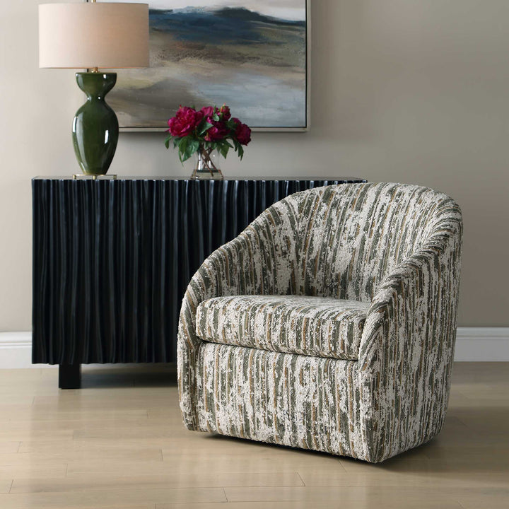MOSS STRIPED CHENILLE SWIVEL CHAIR