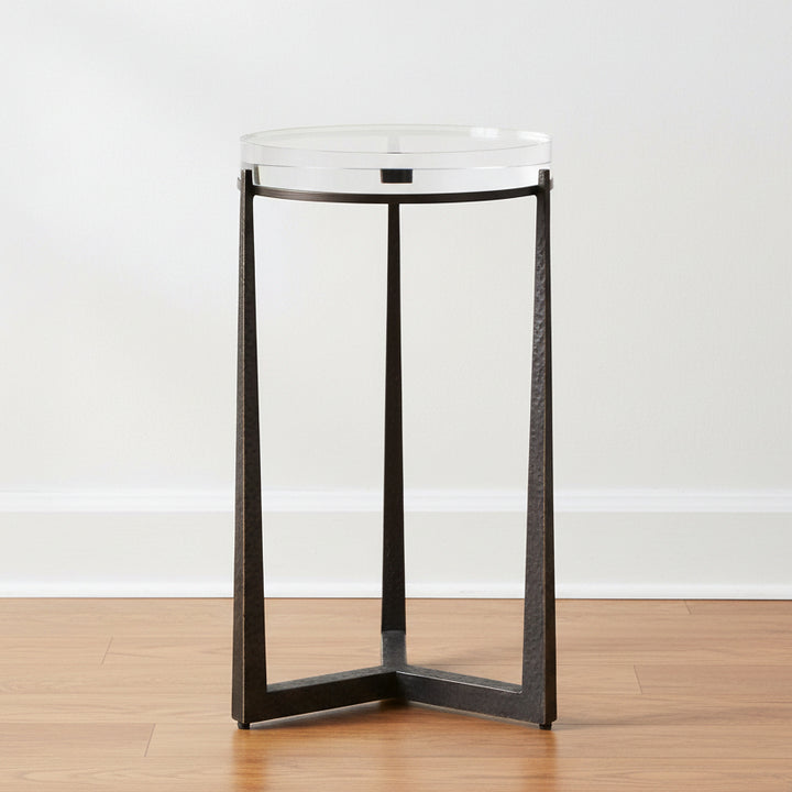 Dark bronze side table with clear glass top