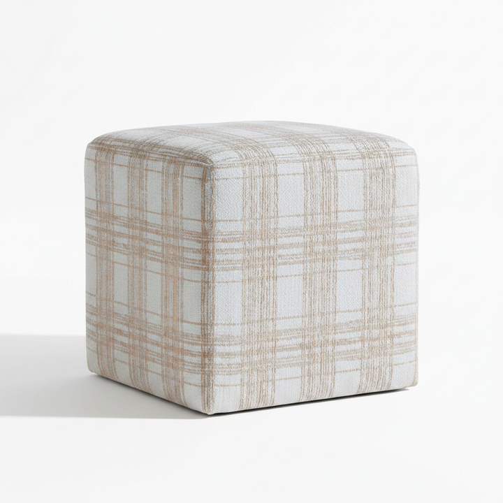 IRELAND PORCELAIN PLAID CUBE OTTOMAN