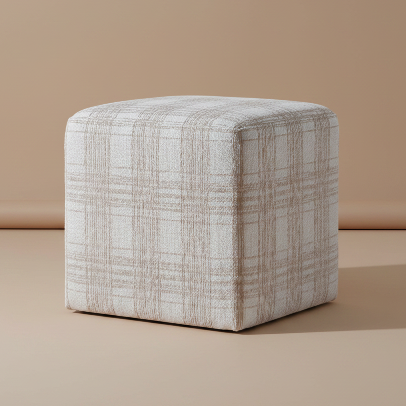 IRELAND PORCELAIN PLAID CUBE OTTOMAN