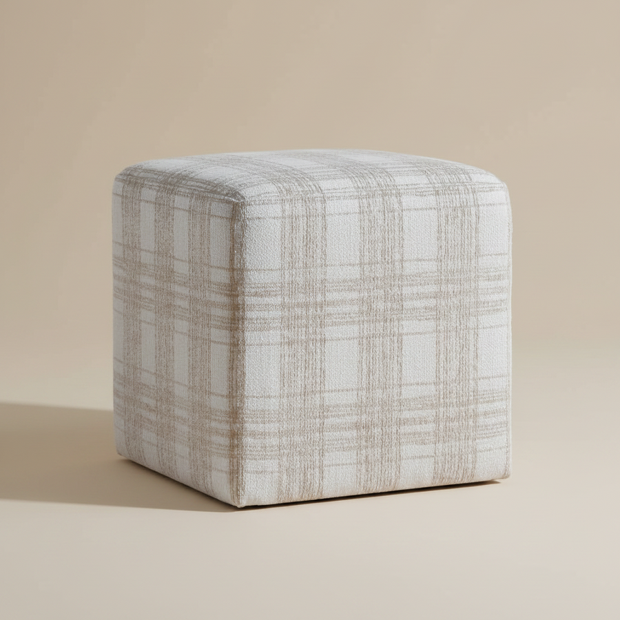 IRELAND PORCELAIN PLAID CUBE OTTOMAN