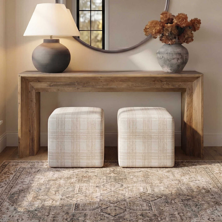 IRELAND PORCELAIN PLAID CUBE OTTOMAN