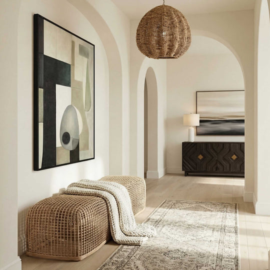Woven rattan bench