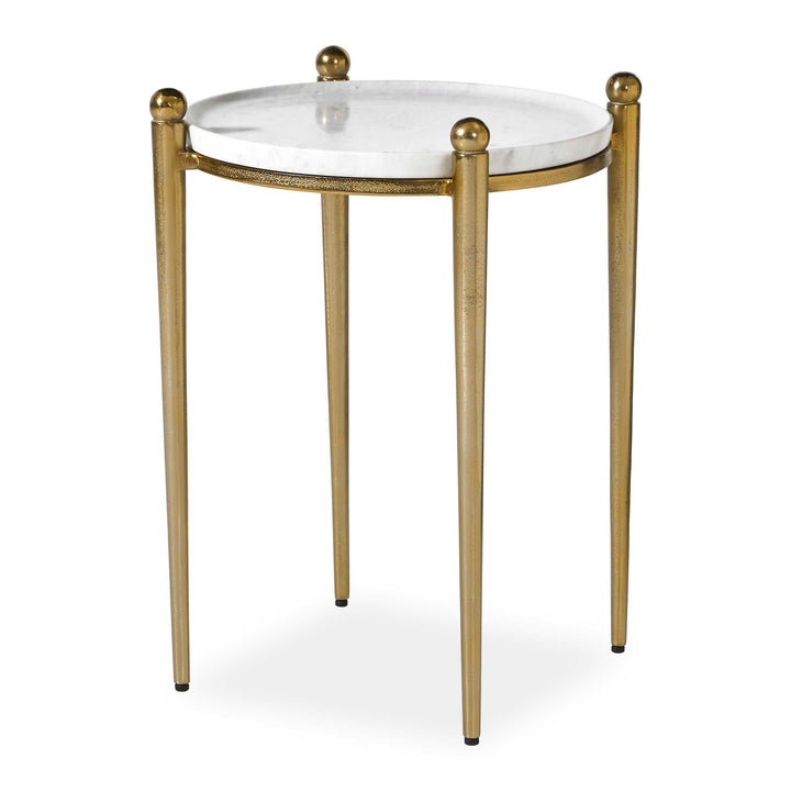 Gold side table with a marble top