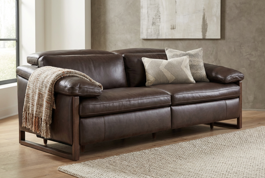 JERICHO POWER RECLINE DARK BROWN LEATHER SOFA