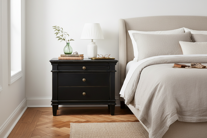 CRESSIDA DISTRESSED BLACK NIGHTSTAND