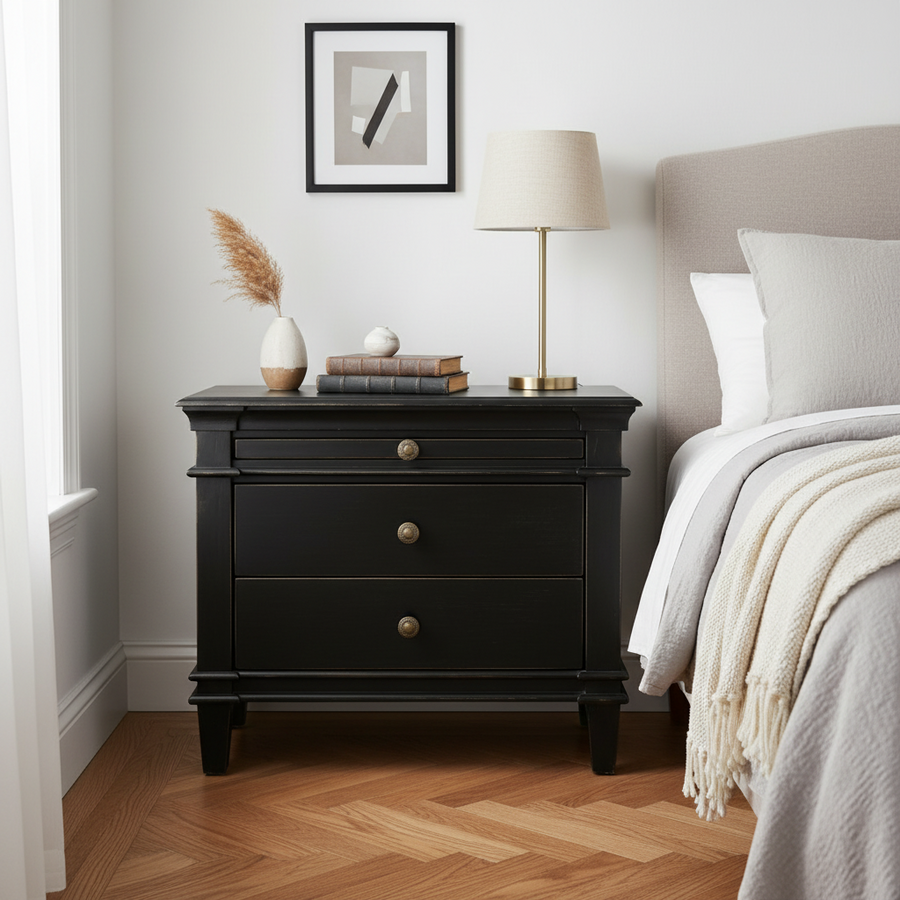 CRESSIDA DISTRESSED BLACK NIGHTSTAND