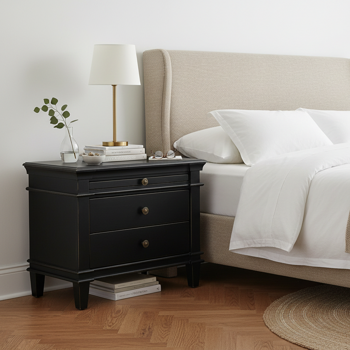 CRESSIDA DISTRESSED BLACK NIGHTSTAND