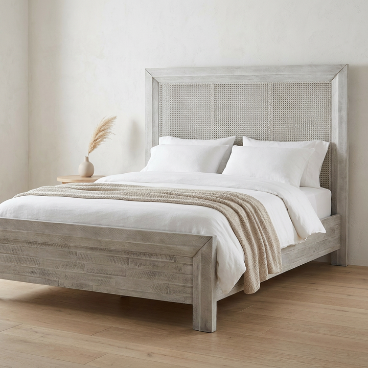 GEORGIA GREY WASH CANE PANEL BED