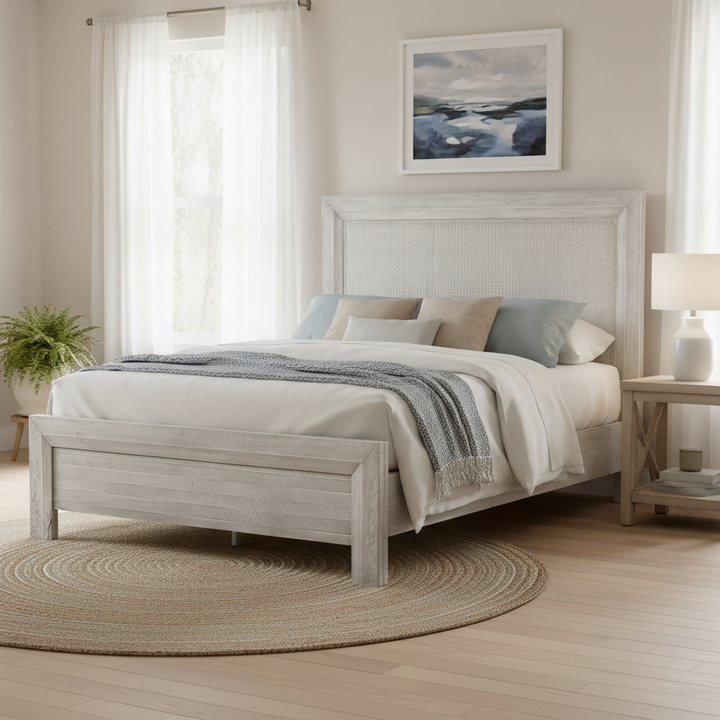 GEORGIA GREY WASH CANE PANEL BED