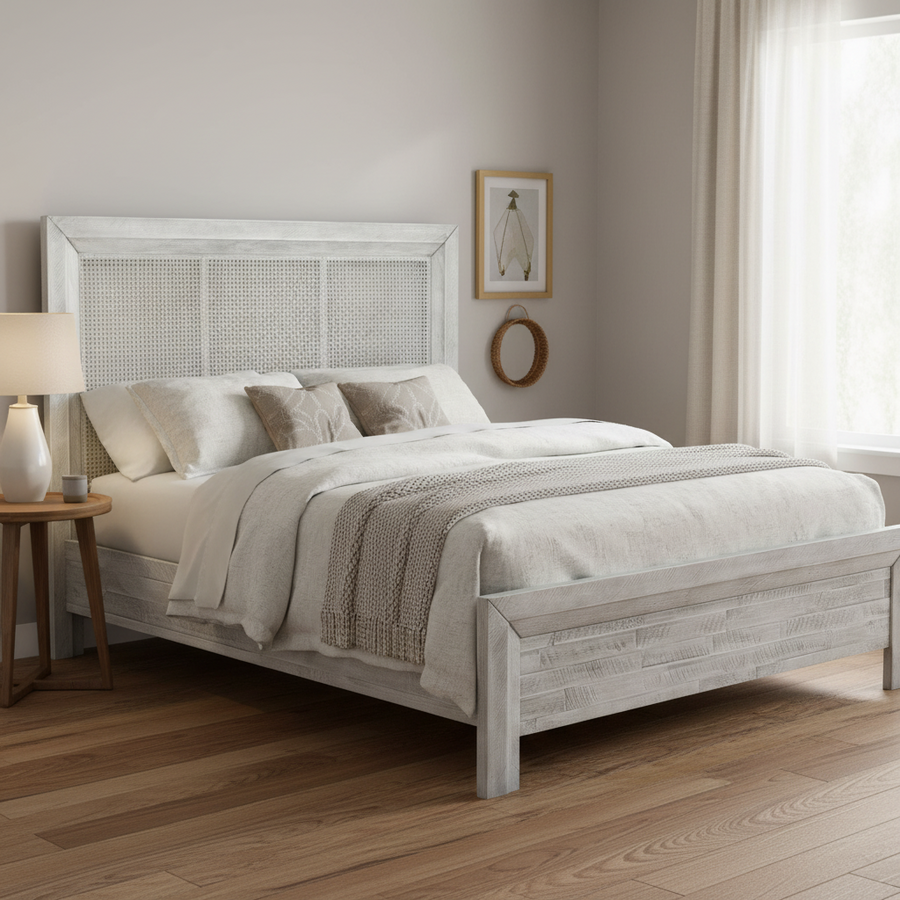 GEORGIA GREY WASH CANE PANEL BED
