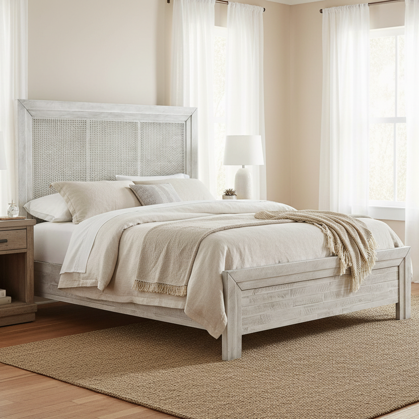 GEORGIA GREY WASH CANE PANEL BED