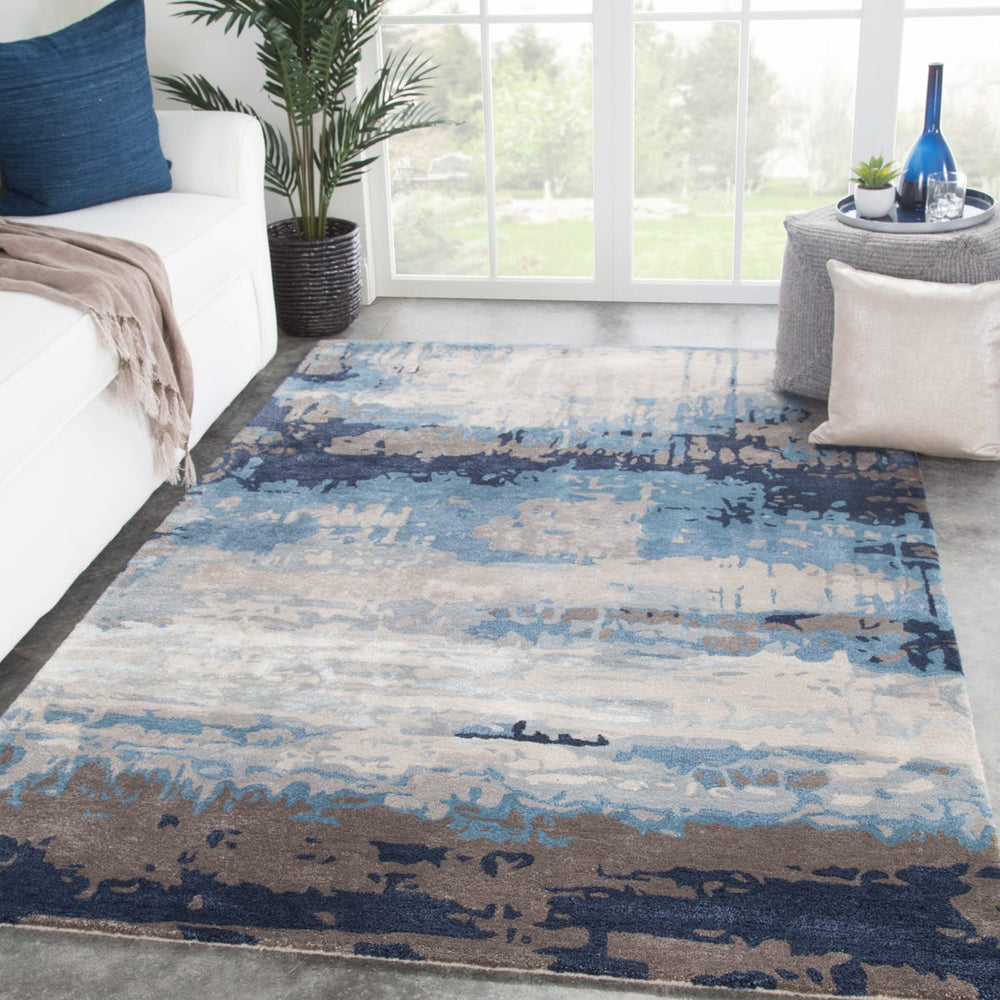 BENA WOOL + VISCOSE RUG: BLUE, STONE