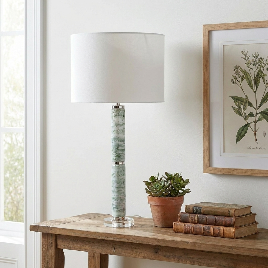 GREEN MARBLED CERAMIC LAMP
