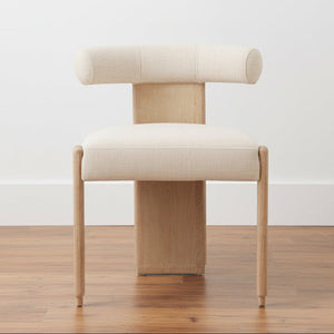 Chair with beige cushioned seat and backrest