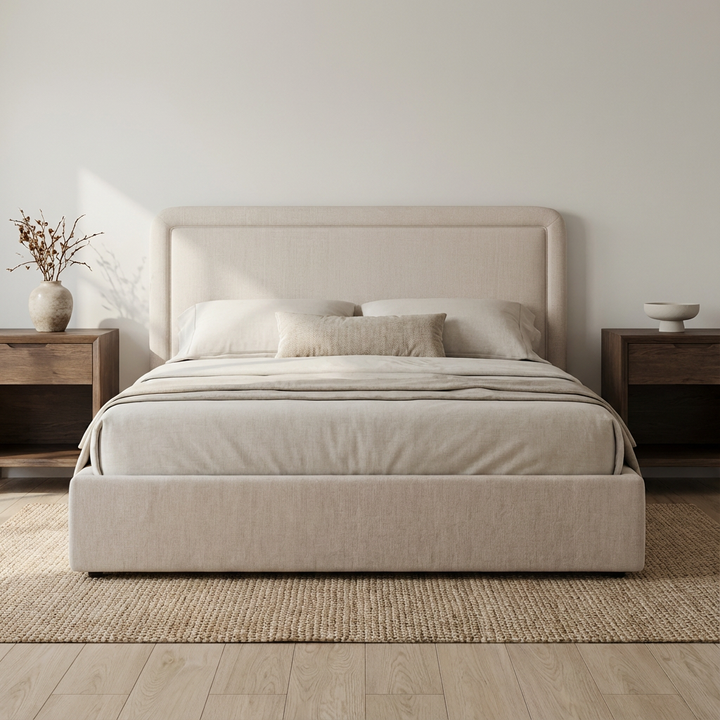 SIMON UPHOLSTERED STORAGE BED: BEIGE