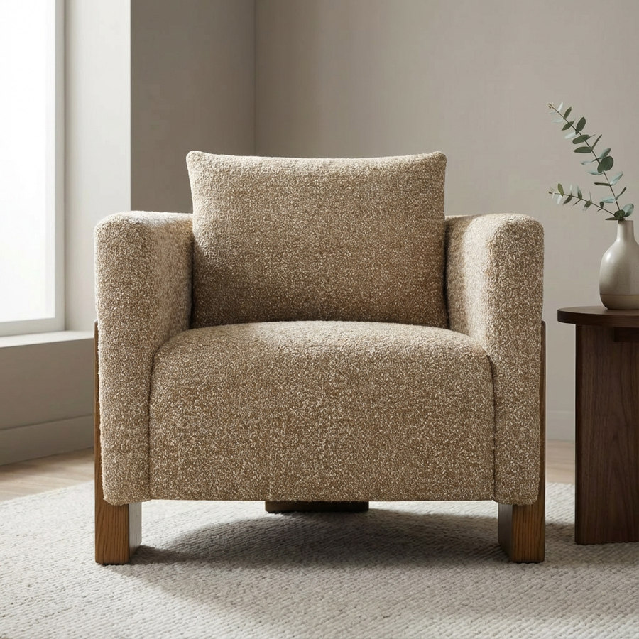 HALLIGAN AMBER BOUCLE UPHOLSTERED ARM CHAIR