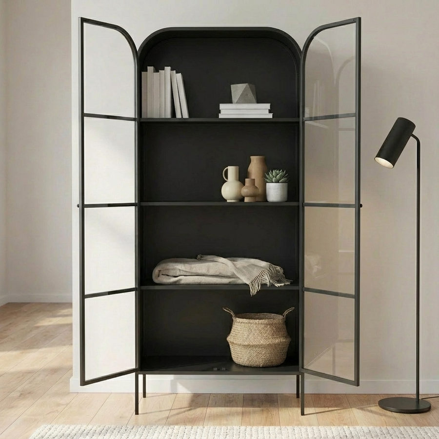 HALSEY INDUSTRIAL IRON & GLASS CABINET