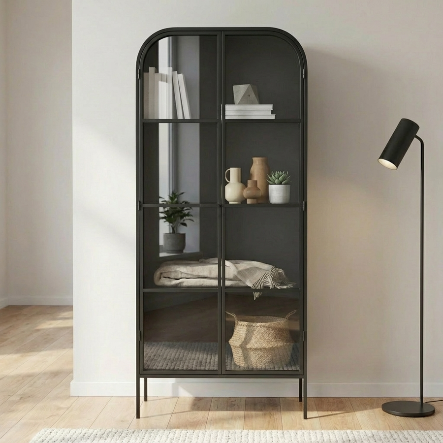 HALSEY INDUSTRIAL IRON & GLASS CABINET