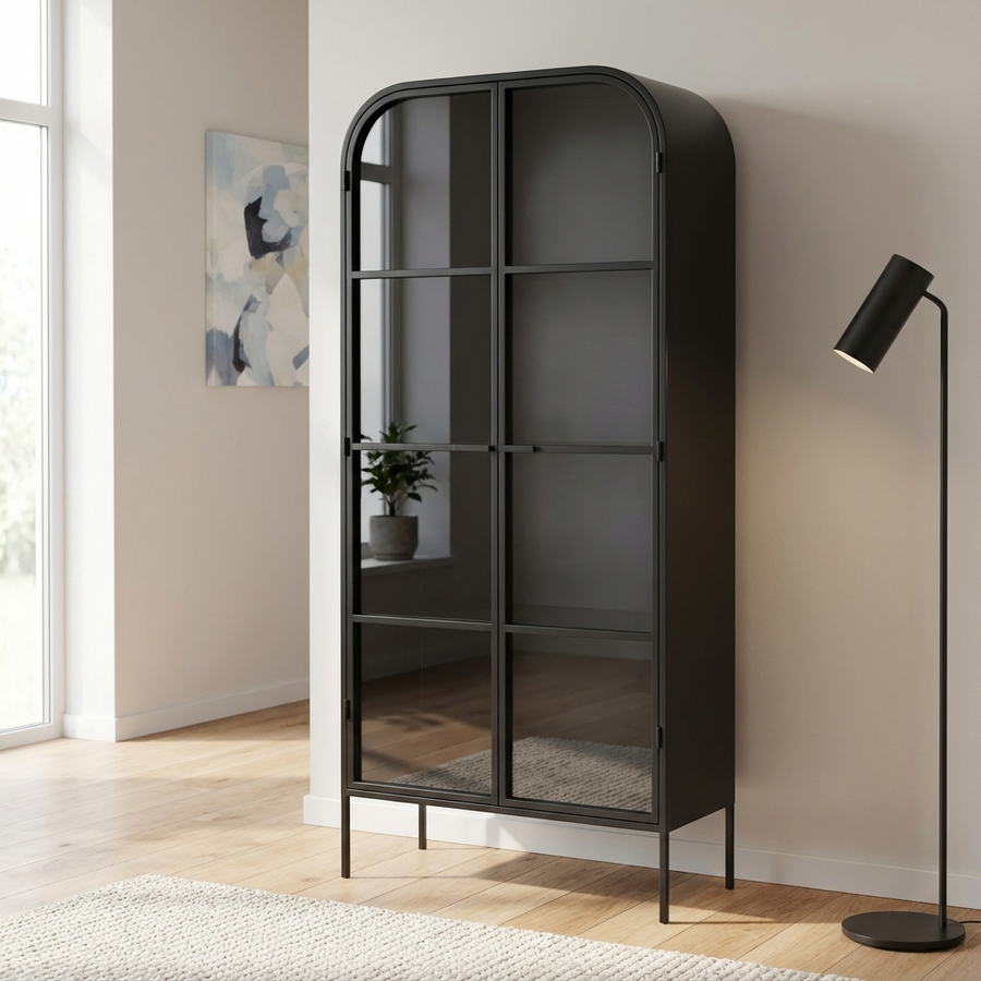 HALSEY INDUSTRIAL IRON & GLASS CABINET