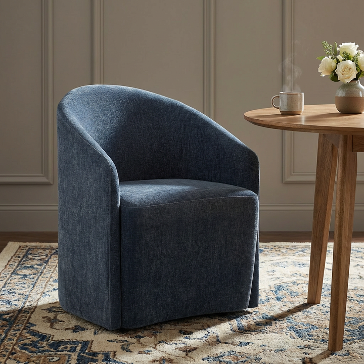 HARBOR TEXTURED VELVET ROLLING DINING CHAIR