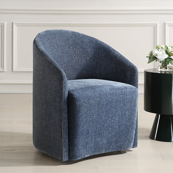 HARBOR TEXTURED VELVET ROLLING DINING CHAIR
