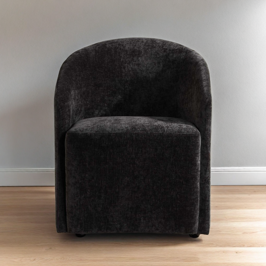 HARBOR TEXTURED VELVET ROLLING DINING CHAIR