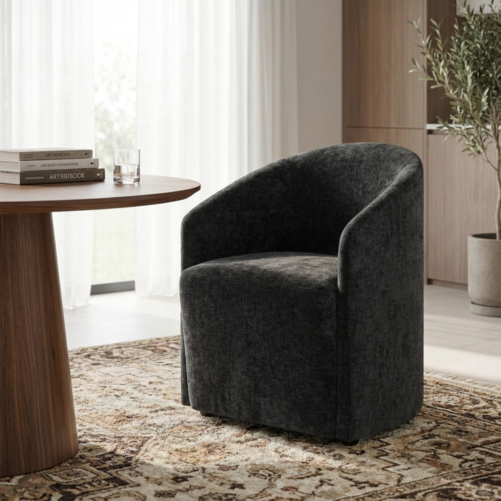 HARBOR TEXTURED VELVET ROLLING DINING CHAIR